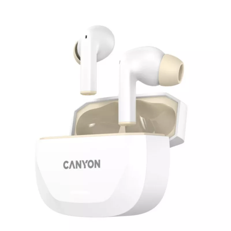 Headphones CANYON HEXAGON 7 TWS ANC+ENC Wireless Charge White Beige