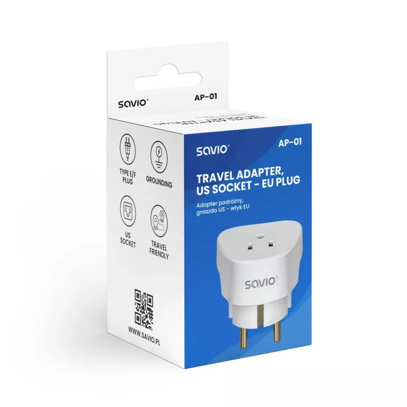 SAVIO AP-01 Travel Adapter, US socket – EU plug