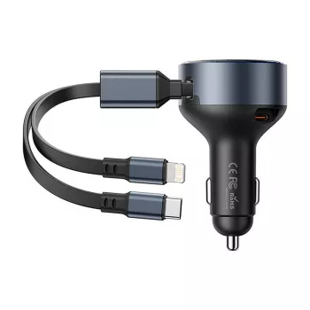 Car charger Vention FFOB0 30W with USB‑C to Lightning cable, 30 W output for iPhone charging