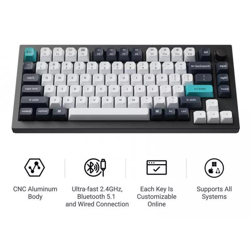 Mechanical Keyboard Keychron Q1 Max 75% with Banana Switches, Carbon Black