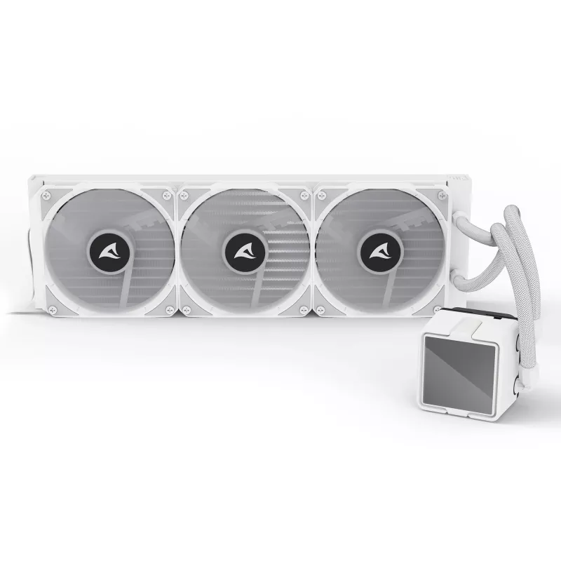 All-in-One CPU liquid cooler Sharkoon S100 ARGB white — 360 mm radiator, Infinity-Mirror effect