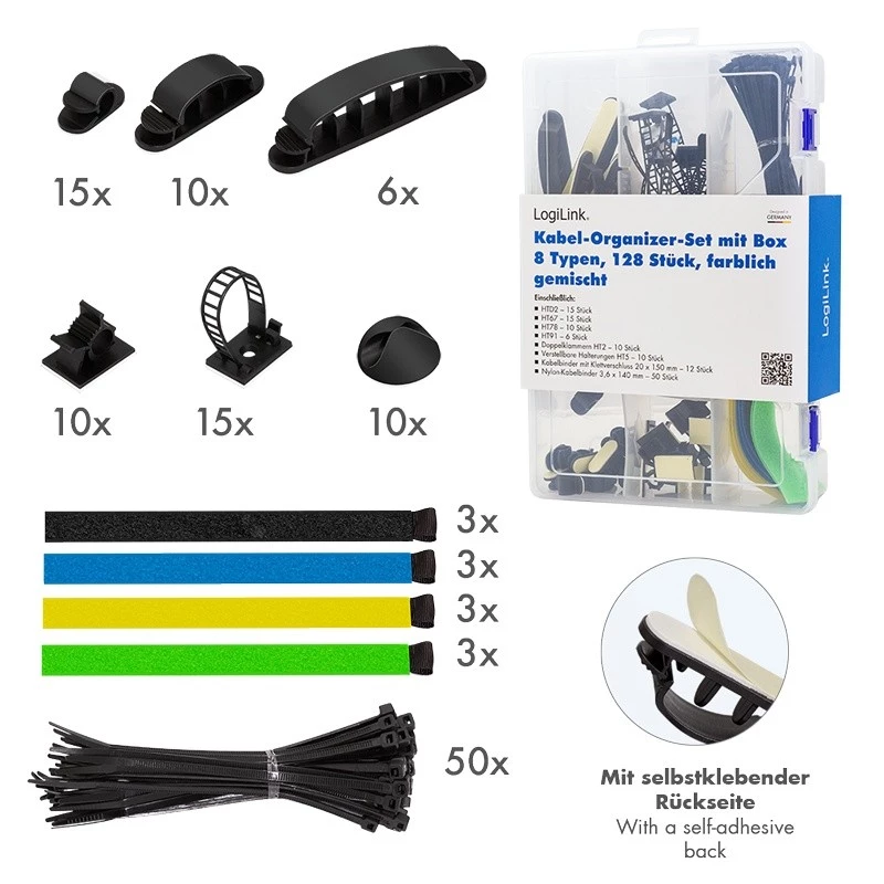 LogiLink Cable organiser set 128 pc(s).
