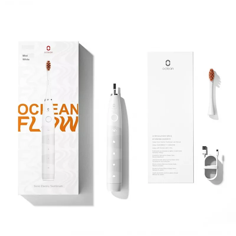 Sonic toothbrush OCLEAN FLOW Adult — battery-powered, whitening mode, integrated timer, adjustable speed, 255 mm height, white, 0.13 kg, 1 handle + 1 brush head