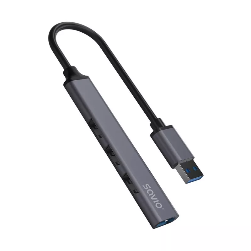 USB hub SAVIO AK-70, 7-port USB 3.0, 4 usable ports, USB Type-A host, 5 Gbit/s transfer, warranty 2 years