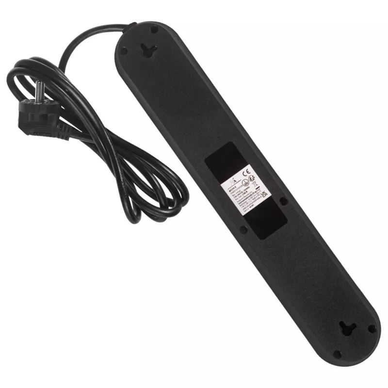 Power strip MACLEAN MCE395 B — 5 sockets, 3×USB, 110–240V AC, 2.1A USB, 2500W, 1.5 m cable, black