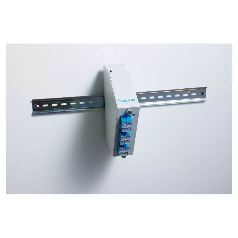 DIN rail fiber optic splice distributor DIGITUS DN-96893 — angled, 6 SC DX / LC Quad, aluminium, grey