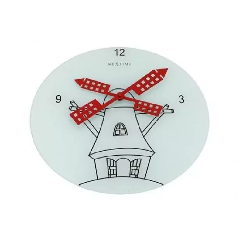 NeXtime klok 8807 Windmil, Ø30 cm, Wall, White/ Black/ Red