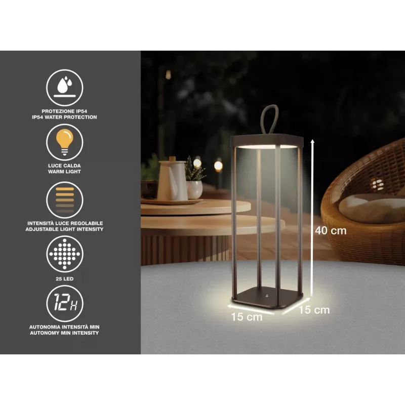 Rechargeable lantern Beper P207ILI102 in Corten finish, portable battery-powered lamp