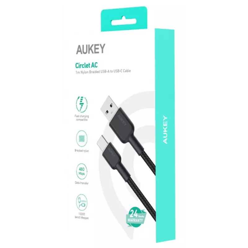 USB A to USB C cable Aukey CB-NAC1, 1 m, braided nylon, USB PD 60W, USB 2.0