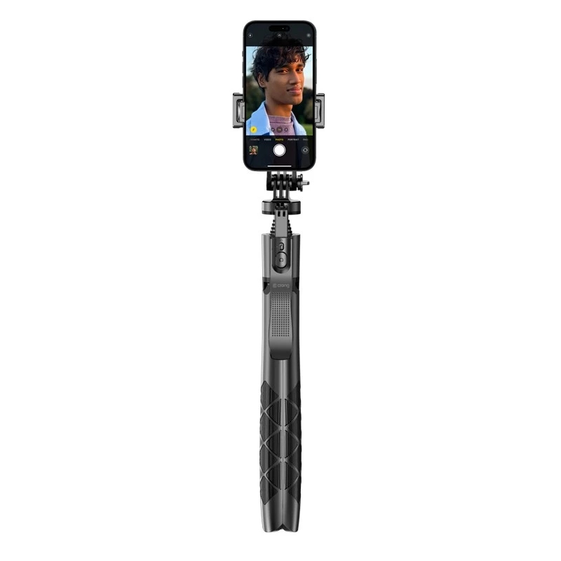 Tripod selfie stick Crong CRGSGU1BLK aluminium Bluetooth with foldable legs and phone mount