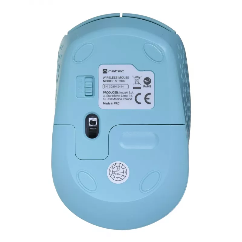 Wireless ambidextrous mouse NATEC STORK — Bluetooth + USB Type-A, 1600 DPI, 3 buttons, light blue