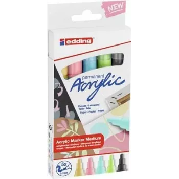 Edding 5100 Acrylic Marker Set, Medium, 5 pcs, Black/Blue/Green/Pink/Yellow