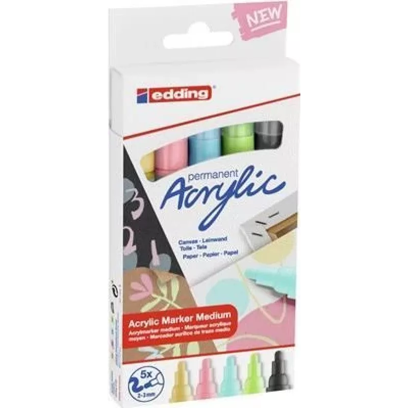 Acrylic Marker Fine Edding 5300 Black Blue Green Pink Yellow 5 pcs