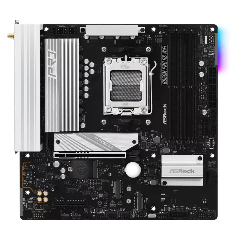 Motherboard ASRock B850M Pro RS WiFi — AMD B850, Socket AM5, microATX, DDR5, 4 DIMM, 256GB, Wi‑Fi 6E, 2.5Gb LAN, 3x M.2