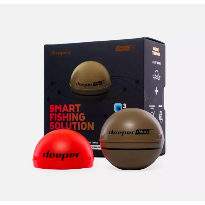 Portable Fish Finder deeper CHIRP+ 2 (100 m, 675 kHz, 47° cone, Wi‑Fi, GPS, sand color)