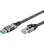 Ethernet-Cable USB-A 3.2 Gen1 Plug > RJ-45 Plug, LAN-Adapter black/Silver, 5 Meter, braided textile jacket