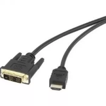 Renkforce HDMI / DVI Adapter Cable HDMI-A Plug, DVI-D 18+1pol. Plug 5.00 m Black RF-4212219 Gold-Plated Plug Contacts, screw-lock HDMI-Cable