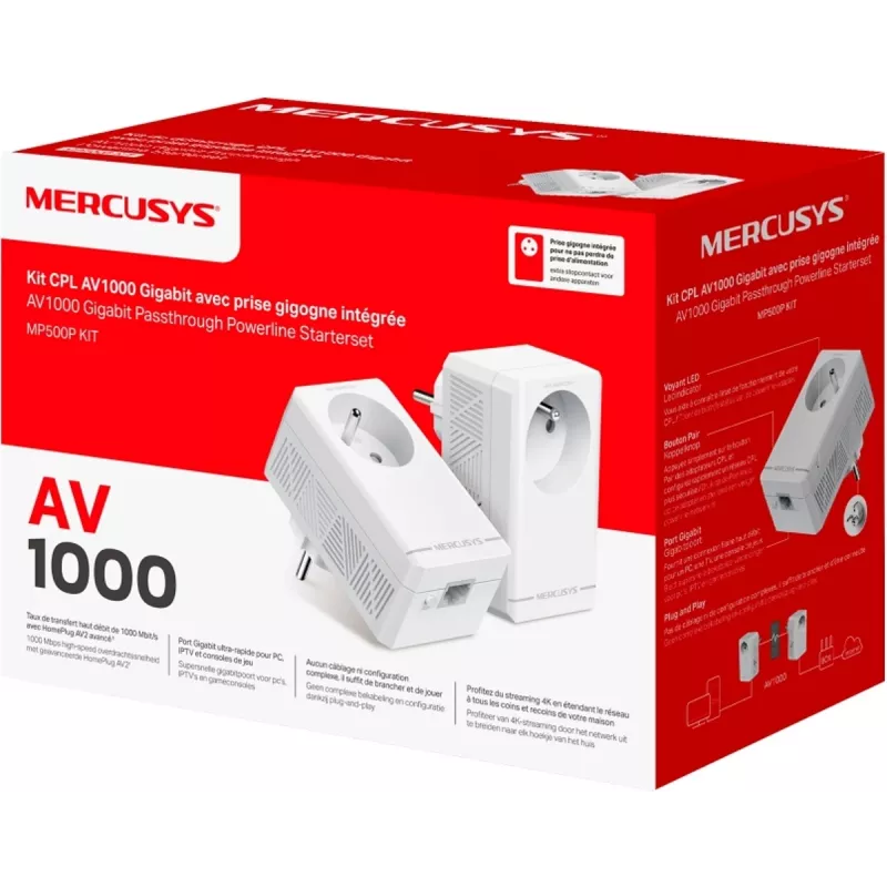 MERCUSYS MP500P KIT - AV1000 Gigabit Passthrough Powerline Starter Kit with Socket