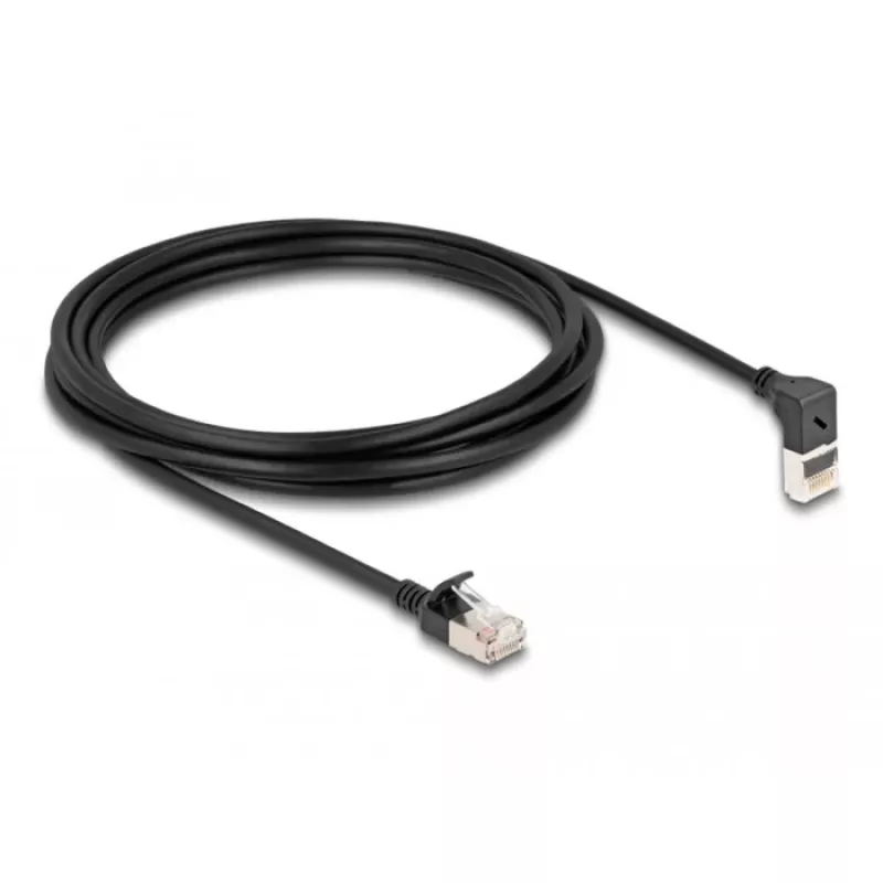 Network Cable DeLOCK RJ45 Cat.6A S/FTP Slim 90° 3 m Black