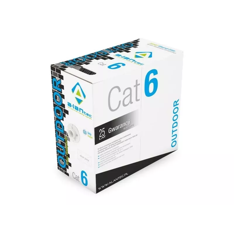 Networking cable Alantec KIU6OUTS305 U/UTP Cat6 305 m Black, 23 AWG, PE jacket, 250 MHz