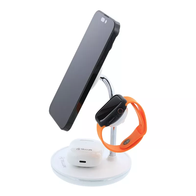 Wireless Desk Charger Tellur TLL151391 3in1 MagSafe Fast Charging for Phone, Watch and Earbuds