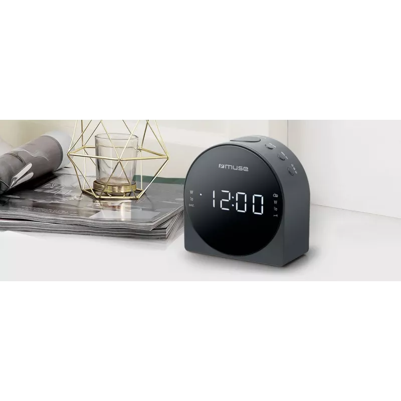 Clock radio Muse M-185 CR — FM/MW, 0.9 inch LED display, AC 230V with AAA battery backup, black