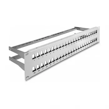 DeLOCK 19 inch Keystone Patch Panel 48 port with strain reliefs 2U grey