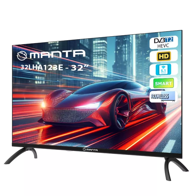 Manta 32LHA123E 32 inch HD LED TV with Android TV, DVB-T2/C/S2, 3x HDMI, 2x USB, CI+
