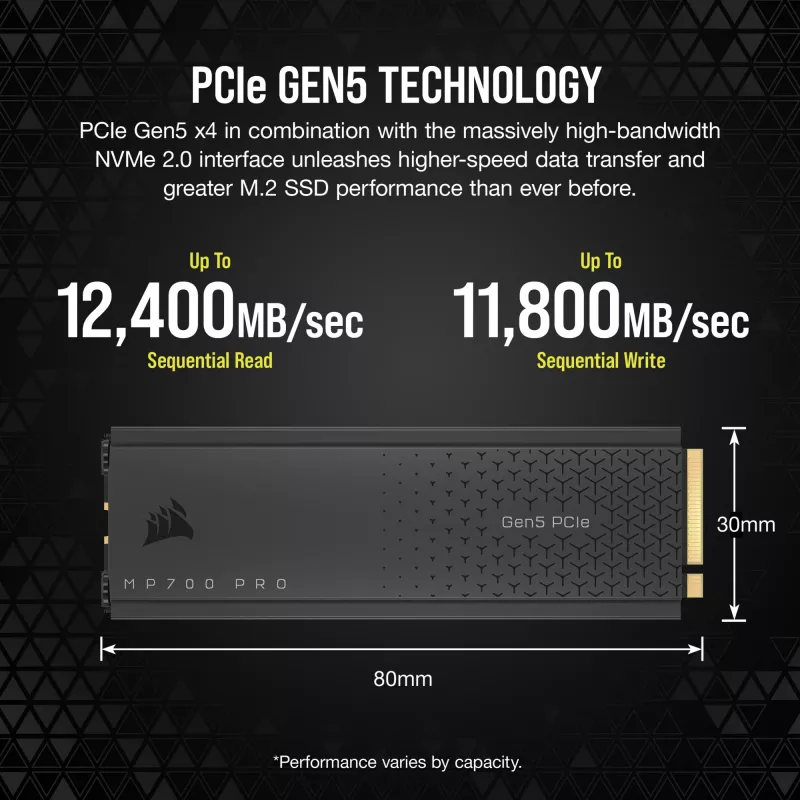 CORSAIR MP700 PRO - SSD - 1TB - intern - M.2 2280 - PCI Express 5,0 x4 (NVMe) - 256-Bit-AES (CSSD-F1000GBMP700PRO)