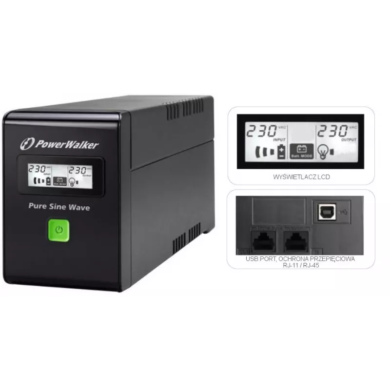 PowerWalker VI 600 SW FR Uninterruptible Power Supply (UPS) 600 VA 2 AC-Outputs Line-Interactive (VI 600 SW FR)