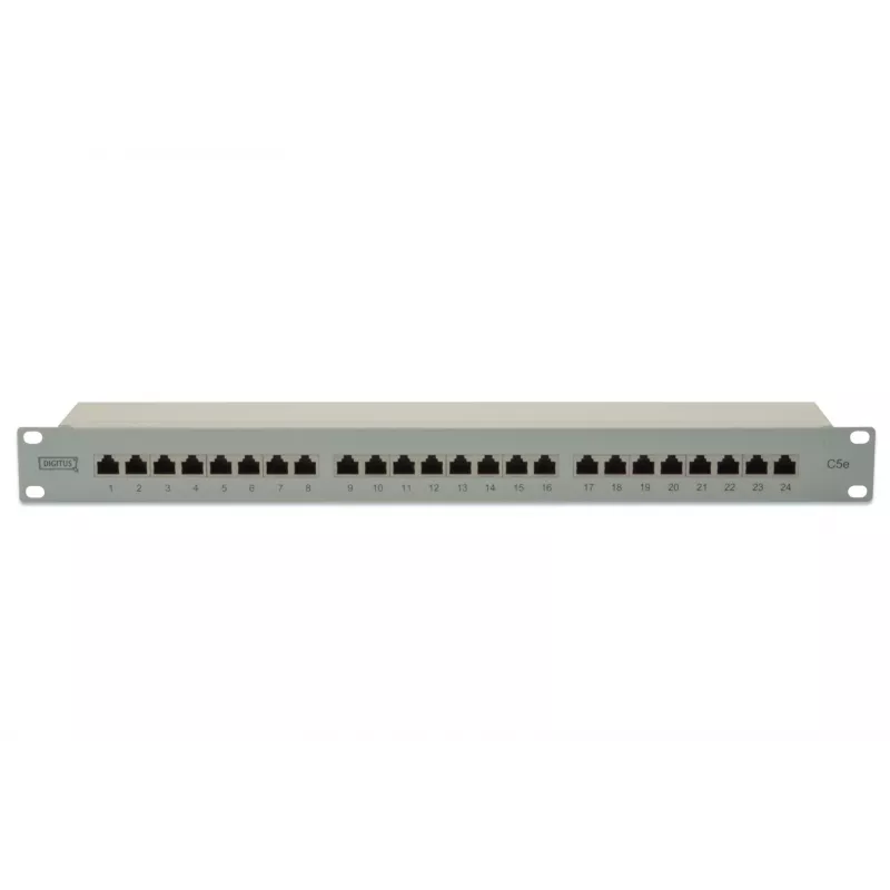 DIGITUS DN-91524S CAT 5e Class D Shielded Patch Panel, 24-Port RJ45, 1U, Grey RAL 7035