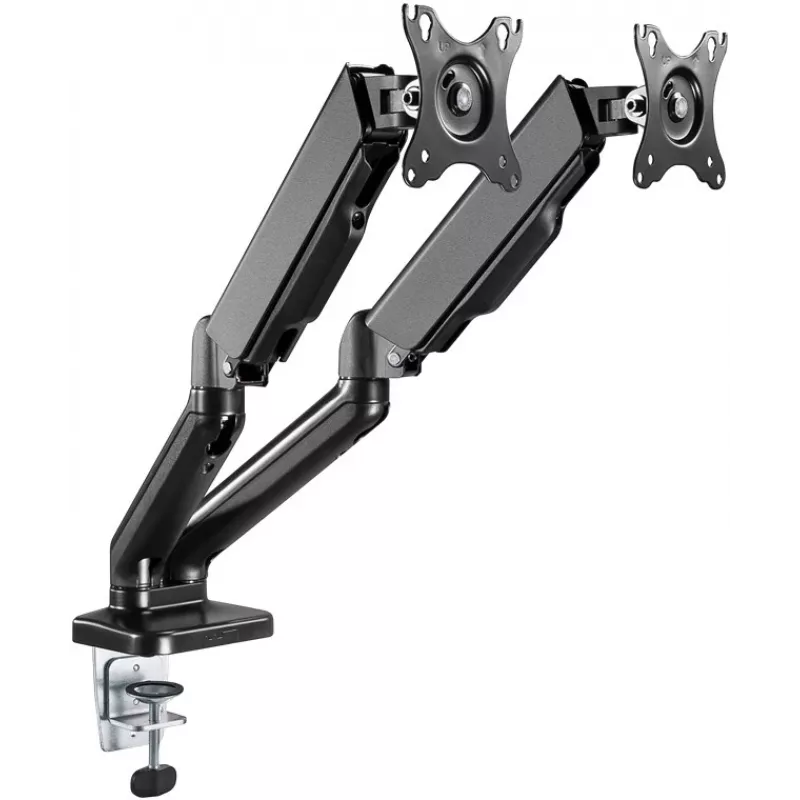 Goobay Desk Mount | Double Monitor Mount with Gas Spring | Swivel, Tilt, Rotation | 17-32 inch | Maximum weight (capacity) 9 kg | Black