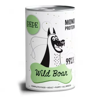 Wet dog food PAKA ZWIERZAKA Pepe Wild Boar 400 g — adult, boar flavor, 8.2% protein, 6.2% fat, can