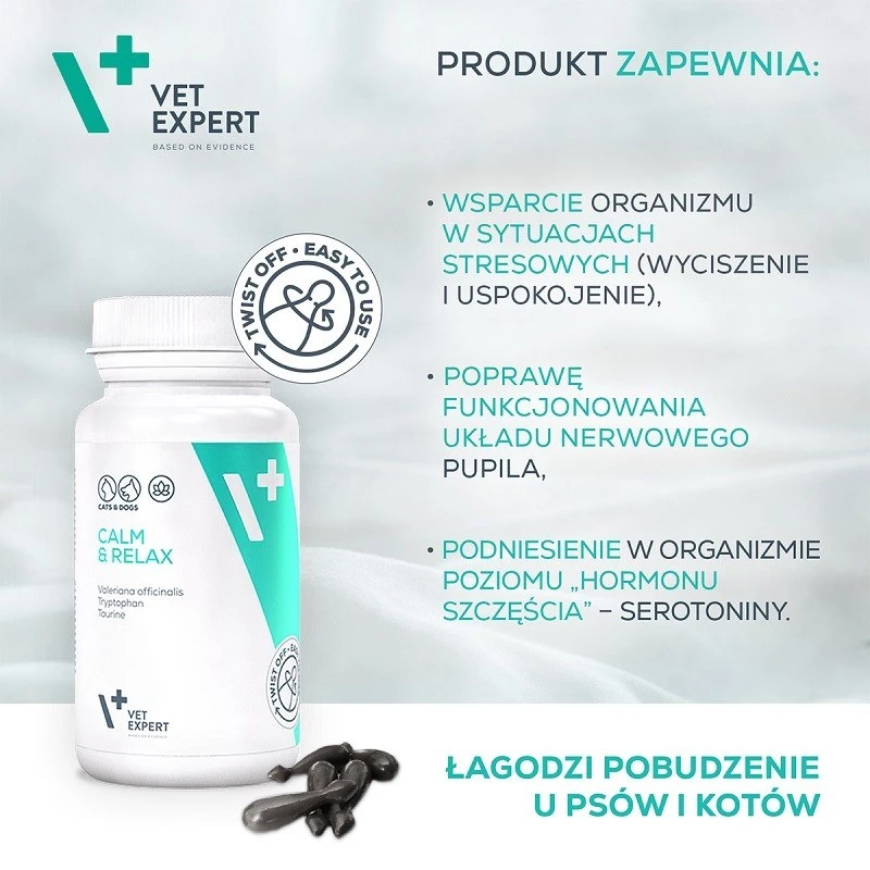 Calming supplement VETEXPERT Calm&Relax 30 capsules for dogs and cats, gluten-free, preservative-free, capsule form