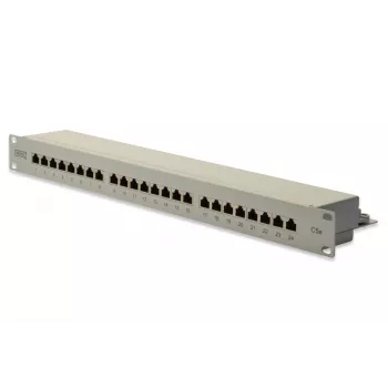 DIGITUS DN-91524S CAT 5e Class D Shielded Patch Panel, 24-Port RJ45, 1U, Grey RAL 7035