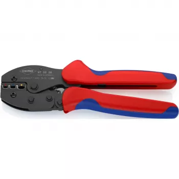 Crimping tool Knipex PreciForce model 975236 SB — insulated handles in black, blue and red