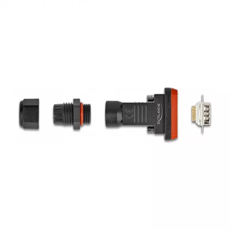 DeLOCK D-Sub 9 pin male IP67 waterproof connector black orange