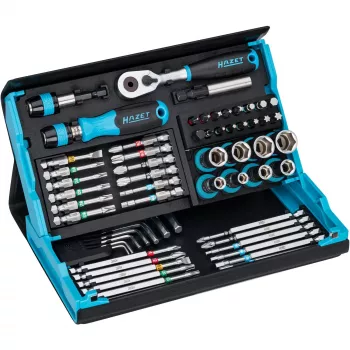 Socket and bit set Hazet 2200SC-32 — 59 pieces, 1/4 inch reversible ratchet, black/blue
