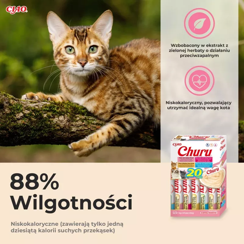 Wet cat treats INABA Churu Variety Box Seafood — 20 x 14 g tubes, fish paste, grain‑free, sugar‑ and gluten‑free