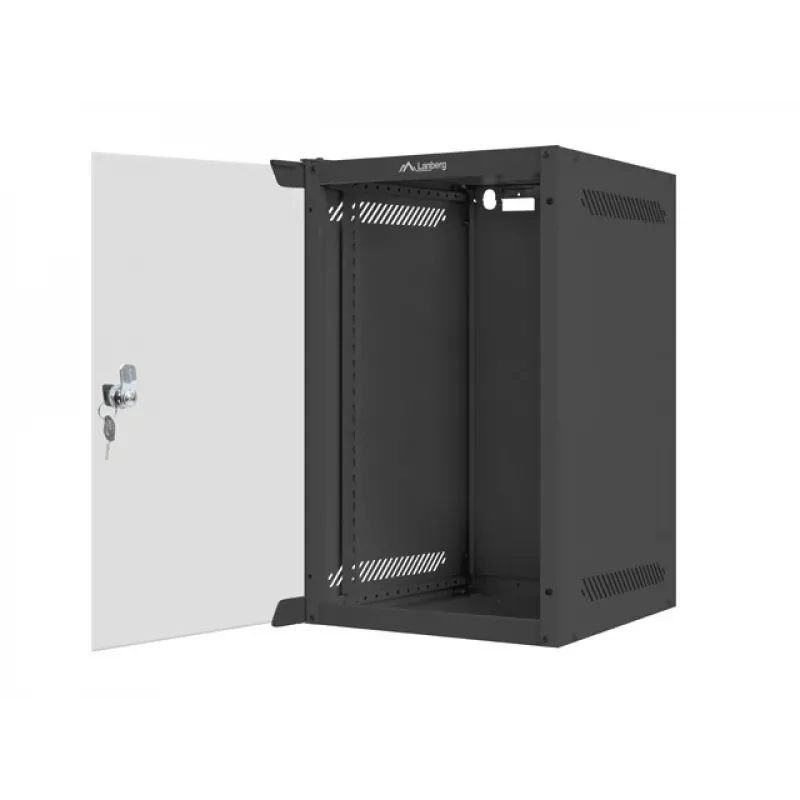 Lanberg WF10-2309-10B 9U 10-Inch Wall-Mount Rack Cabinet, 469x280x310 mm, Black, IP20, Glass Door, 20 kg Load
