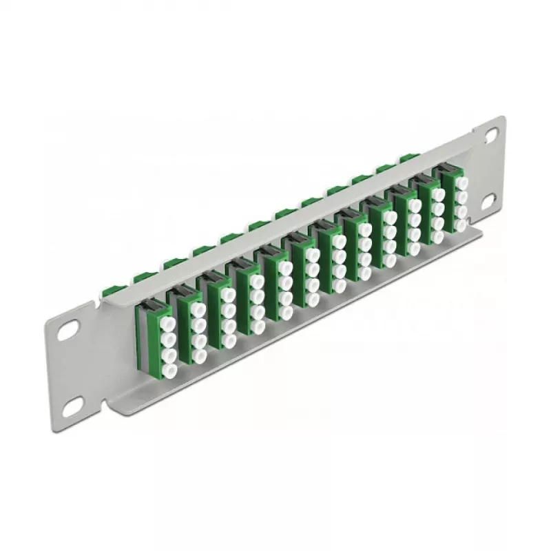 Fiber Optic Patch Panel DeLOCK 10 inch 12 Port LC Quad Green 1U Grey