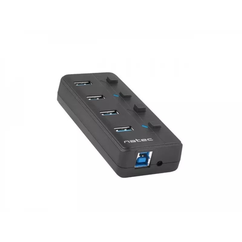 USB hub NATEC MANTIS USB 2.0 Type-B — 4x USB 3.2 Gen 1 Type-A ports, black, 0.8 m cable, AC adapter, power switch