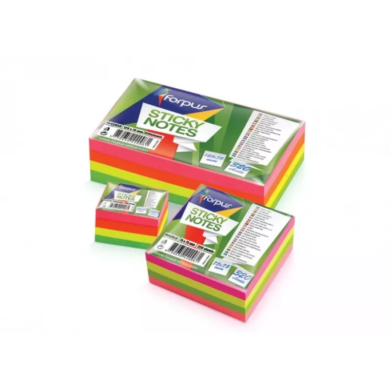Sticky Notes Forpus, Neon, 75x75mm, assorted, cube (1x320) 0717-112