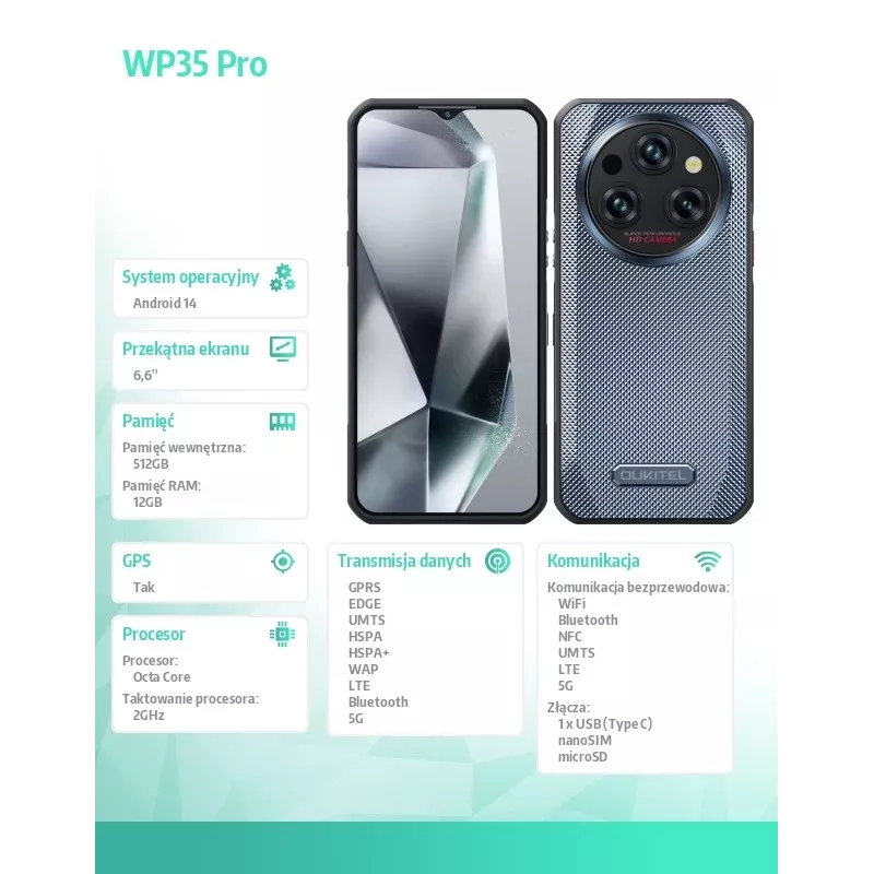 Smartphone Oukitel WP35 Pro 6.6 inch 12GB RAM 512GB Golden