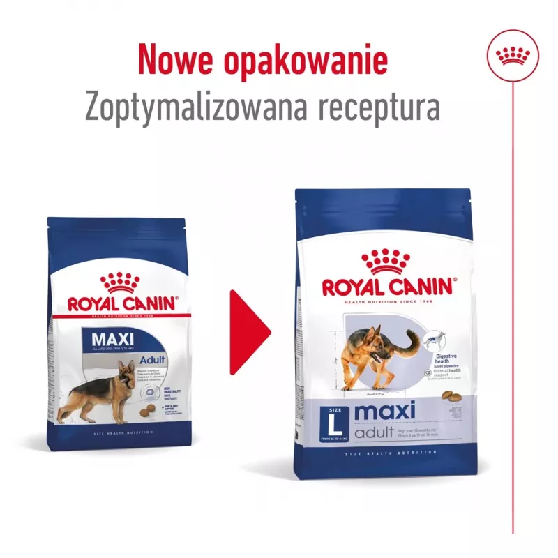 Dry Dog Food Royal Canin Maxi Adult 15 kg — Chicken, 26% Protein, 17% Fat, Digestive Support
