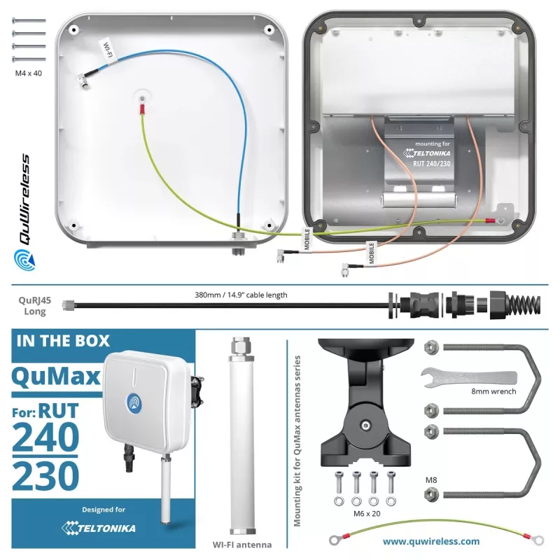 LTE + Wi-Fi Antenna QuWireless QuMax A240M for Teltonika RUT241/RUT240/200/230