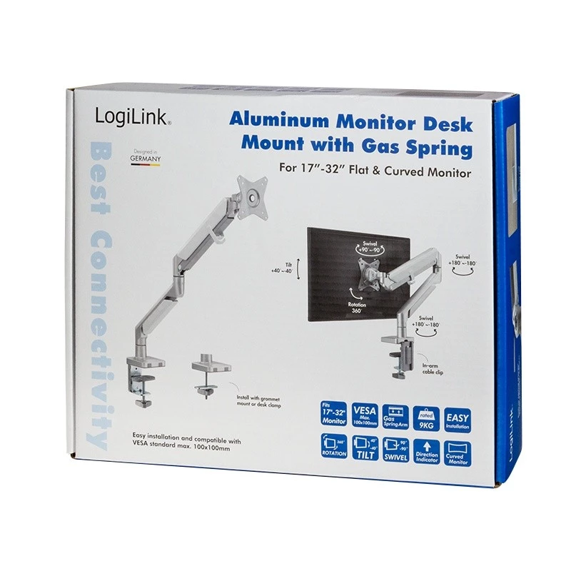 Monitor mount LogiLink BP0086 81.3 cm (32 inch) Desk Silver
