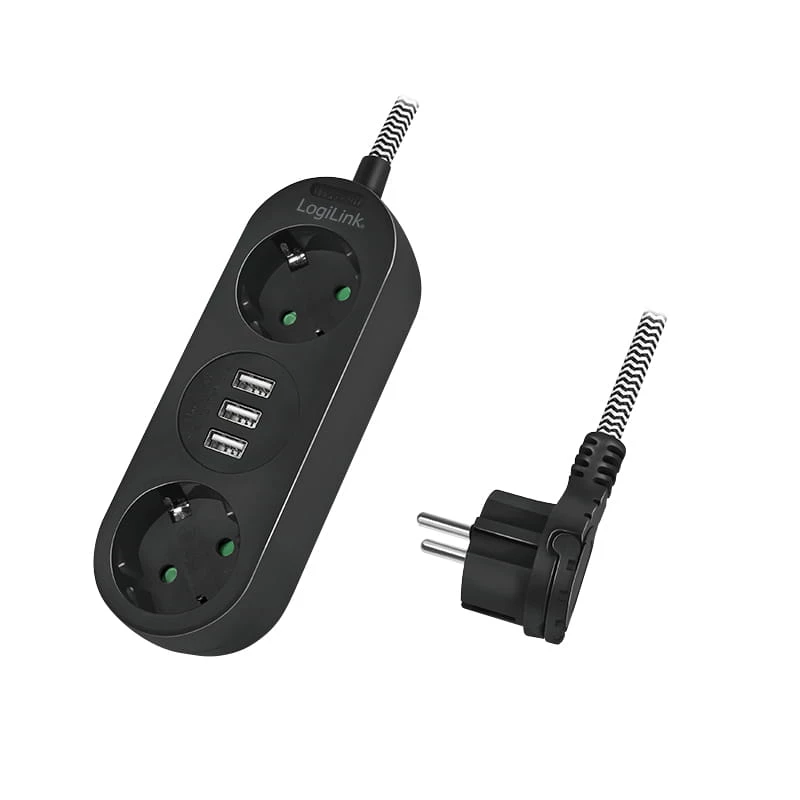 Power Extension LogiLink LPS262U 1.5m 2 AC Outlets Indoor Black