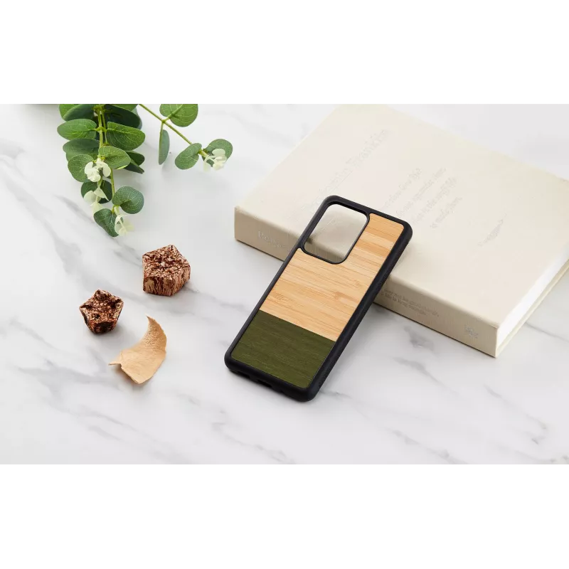 Phone case man and wood Galaxy S20 Ultra bamboo black — protective back cover, natural bamboo inlay