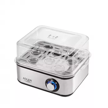 Egg cooker Adler AD 4486 — 8-egg capacity, 800 W, black satin steel with transparent lid